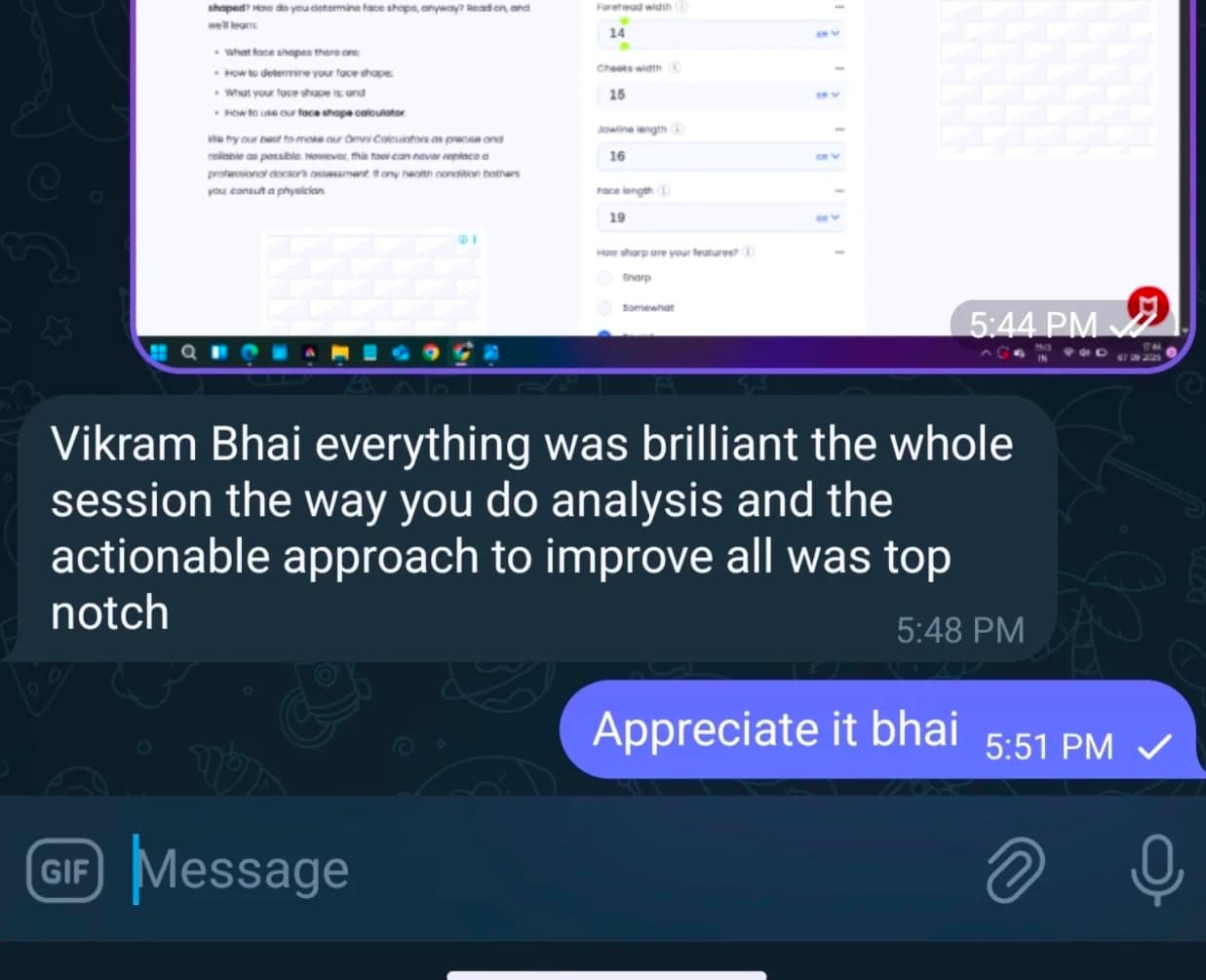 Client chat screenshot
